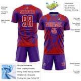 Custom Purple Red-White Splatter Torn Sharp Brush Stroke Sublimation Soccer Uniform Jersey