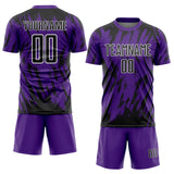 Custom Purple Black-White Splatter Torn Sharp Brush Stroke Sublimation Soccer Uniform Jersey