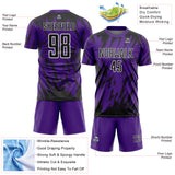 Custom Purple Black-White Splatter Torn Sharp Brush Stroke Sublimation Soccer Uniform Jersey