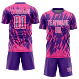 Custom Purple Pink-White Splatter Torn Sharp Brush Stroke Sublimation Soccer Uniform Jersey
