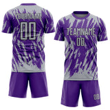 Custom Purple Gray-Black Splatter Torn Sharp Brush Stroke Sublimation Soccer Uniform Jersey
