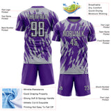 Custom Purple Gray-Black Splatter Torn Sharp Brush Stroke Sublimation Soccer Uniform Jersey