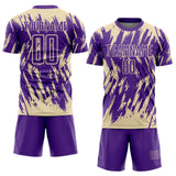 Custom Purple-Cream Splatter Torn Sharp Brush Stroke Sublimation Soccer Uniform Jersey