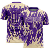 Custom Purple-Cream Splatter Torn Sharp Brush Stroke Sublimation Soccer Uniform Jersey