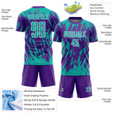 Custom Purple Aqua-White Splatter Torn Sharp Brush Stroke Sublimation Soccer Uniform Jersey