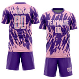 Custom Purple Light Pink-White Splatter Torn Sharp Brush Stroke Sublimation Soccer Uniform Jersey