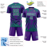 Custom Purple Teal-White Splatter Torn Sharp Brush Stroke Sublimation Soccer Uniform Jersey