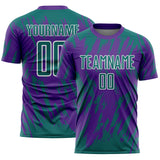 Custom Purple Teal-White Splatter Torn Sharp Brush Stroke Sublimation Soccer Uniform Jersey
