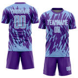 Custom Purple Light Blue-White Splatter Torn Sharp Brush Stroke Sublimation Soccer Uniform Jersey