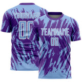 Custom Purple Light Blue-White Splatter Torn Sharp Brush Stroke Sublimation Soccer Uniform Jersey