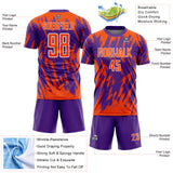 Custom Purple Orange-White Splatter Torn Sharp Brush Stroke Sublimation Soccer Uniform Jersey