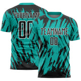 Custom Aqua Black-White Splatter Torn Sharp Brush Stroke Sublimation Soccer Uniform Jersey
