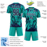 Custom Aqua Navy-White Splatter Torn Sharp Brush Stroke Sublimation Soccer Uniform Jersey