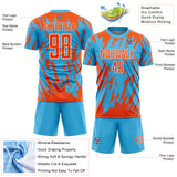 Custom Sky Blue Orange-White Splatter Torn Sharp Brush Stroke Sublimation Soccer Uniform Jersey