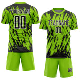 Custom Neon Green Black-White Splatter Torn Sharp Brush Stroke Sublimation Soccer Uniform Jersey