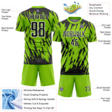 Custom Neon Green Black-White Splatter Torn Sharp Brush Stroke Sublimation Soccer Uniform Jersey