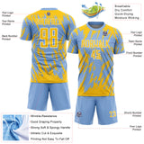 Custom Light Blue Yellow-White Splatter Torn Sharp Brush Stroke Sublimation Soccer Uniform Jersey