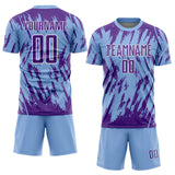 Custom Light Blue Purple-White Splatter Torn Sharp Brush Stroke Sublimation Soccer Uniform Jersey
