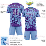 Custom Light Blue Purple-White Splatter Torn Sharp Brush Stroke Sublimation Soccer Uniform Jersey