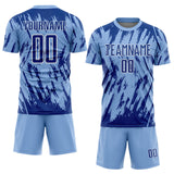 Custom Light Blue Royal-White Splatter Torn Sharp Brush Stroke Sublimation Soccer Uniform Jersey
