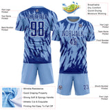 Custom Light Blue Royal-White Splatter Torn Sharp Brush Stroke Sublimation Soccer Uniform Jersey