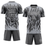 Custom Steel Gray Gray-White Splatter Torn Sharp Brush Stroke Sublimation Soccer Uniform Jersey