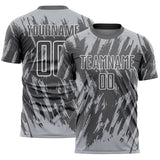 Custom Steel Gray Gray-White Splatter Torn Sharp Brush Stroke Sublimation Soccer Uniform Jersey