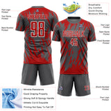 Custom Steel Gray Red-White Splatter Torn Sharp Brush Stroke Sublimation Soccer Uniform Jersey