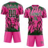 Custom Pink Green-White Splatter Torn Sharp Brush Stroke Sublimation Soccer Uniform Jersey