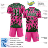 Custom Pink Green-White Splatter Torn Sharp Brush Stroke Sublimation Soccer Uniform Jersey
