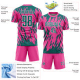 Custom Pink Teal-White Splatter Torn Sharp Brush Stroke Sublimation Soccer Uniform Jersey