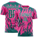 Custom Pink Teal-White Splatter Torn Sharp Brush Stroke Sublimation Soccer Uniform Jersey