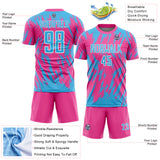 Custom Pink Sky Blue-White Splatter Torn Sharp Brush Stroke Sublimation Soccer Uniform Jersey