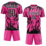 Custom Pink Black-White Splatter Torn Sharp Brush Stroke Sublimation Soccer Uniform Jersey