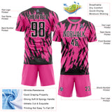 Custom Pink Black-White Splatter Torn Sharp Brush Stroke Sublimation Soccer Uniform Jersey