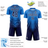 Custom Powder Blue Navy-White Brasil Gradient Ripples Sublimation Soccer Uniform Jersey