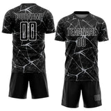 Custom Black Gray-White Abstract Network Crackle Sublimation Soccer Uniform Jersey