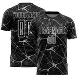 Custom Black Gray-White Abstract Network Crackle Sublimation Soccer Uniform Jersey
