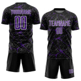 Custom Black Purple-White Abstract Network Crackle Sublimation Soccer Uniform Jersey