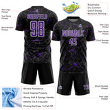 Custom Black Purple-White Abstract Network Crackle Sublimation Soccer Uniform Jersey
