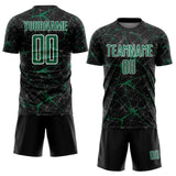 Custom Black Kelly Green-White Abstract Network Crackle Sublimation Soccer Uniform Jersey