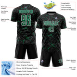 Custom Black Kelly Green-White Abstract Network Crackle Sublimation Soccer Uniform Jersey