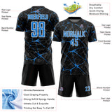 Custom Black Powder Blue-White Abstract Network Crackle Sublimation Soccer Uniform Jersey