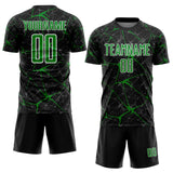 Custom Black Grass Green-White Abstract Network Crackle Sublimation Soccer Uniform Jersey
