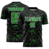 Custom Black Grass Green-White Abstract Network Crackle Sublimation Soccer Uniform Jersey
