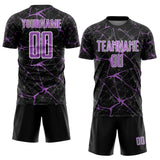 Custom Black Medium Purple-White Abstract Network Crackle Sublimation Soccer Uniform Jersey