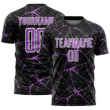 Custom Black Medium Purple-White Abstract Network Crackle Sublimation Soccer Uniform Jersey