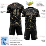 Custom Black-Cream Abstract Network Crackle Sublimation Soccer Uniform Jersey