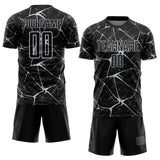 Custom Black-Silver Abstract Network Crackle Sublimation Soccer Uniform Jersey