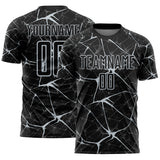 Custom Black-Silver Abstract Network Crackle Sublimation Soccer Uniform Jersey